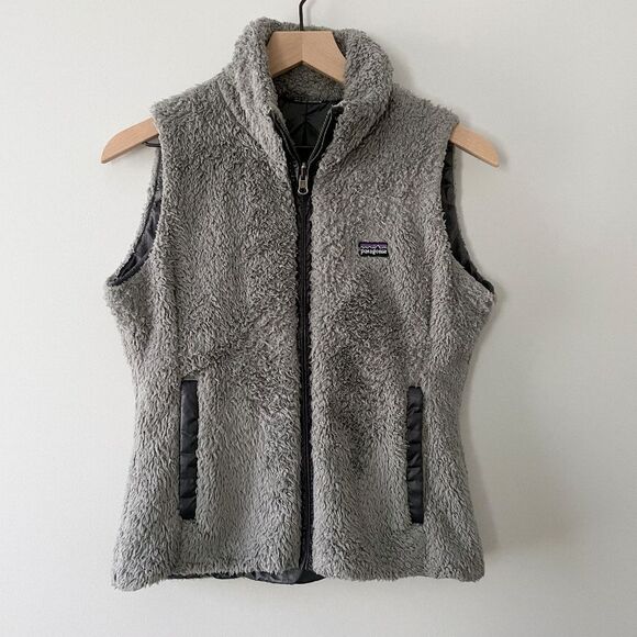 ❤️ Patagonia Women's Reversible Los Gatos Fleece Fuzzy Sherpa Vest Grey Medium - Picture 1 of 8